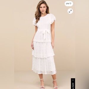 Lulus Whimsical Spirit Ivory Lace Tiered Backless Midi Dress size small NWT